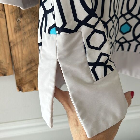 Jude Connally White and Navy Holly Geometric Tunic Top Womens Large Jude Cloth - Picture 4 of 15